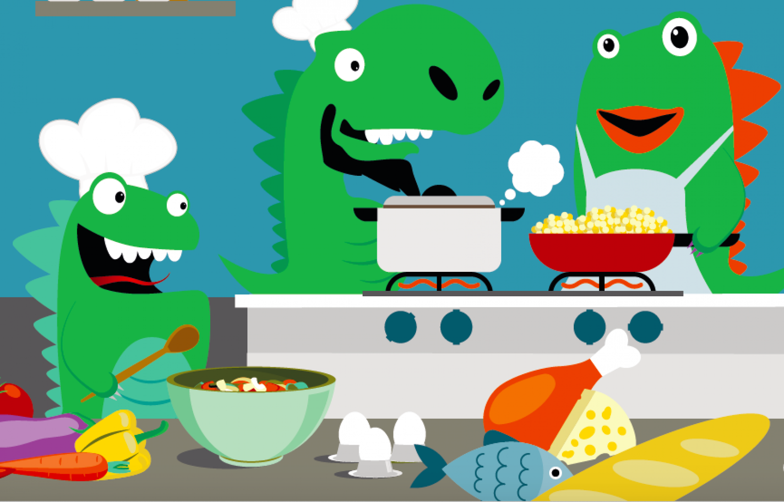 Dinosauri che cucinano