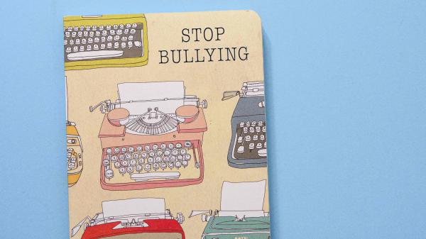 Copertina di un libro con la scritta "Stop bullyng".